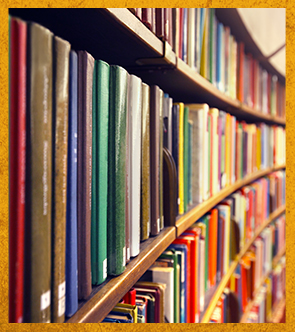 Colorful books on a library shelf